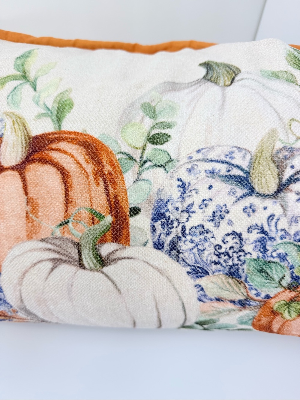 Artelier Nicole Miller Orange Cream Pumpkin Print Soft Woven Long Accent Pillow - Picture 3 of 12